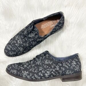 TOMS Women's Black Floral Print Oxford Flats‎ Shoes Size 5.5